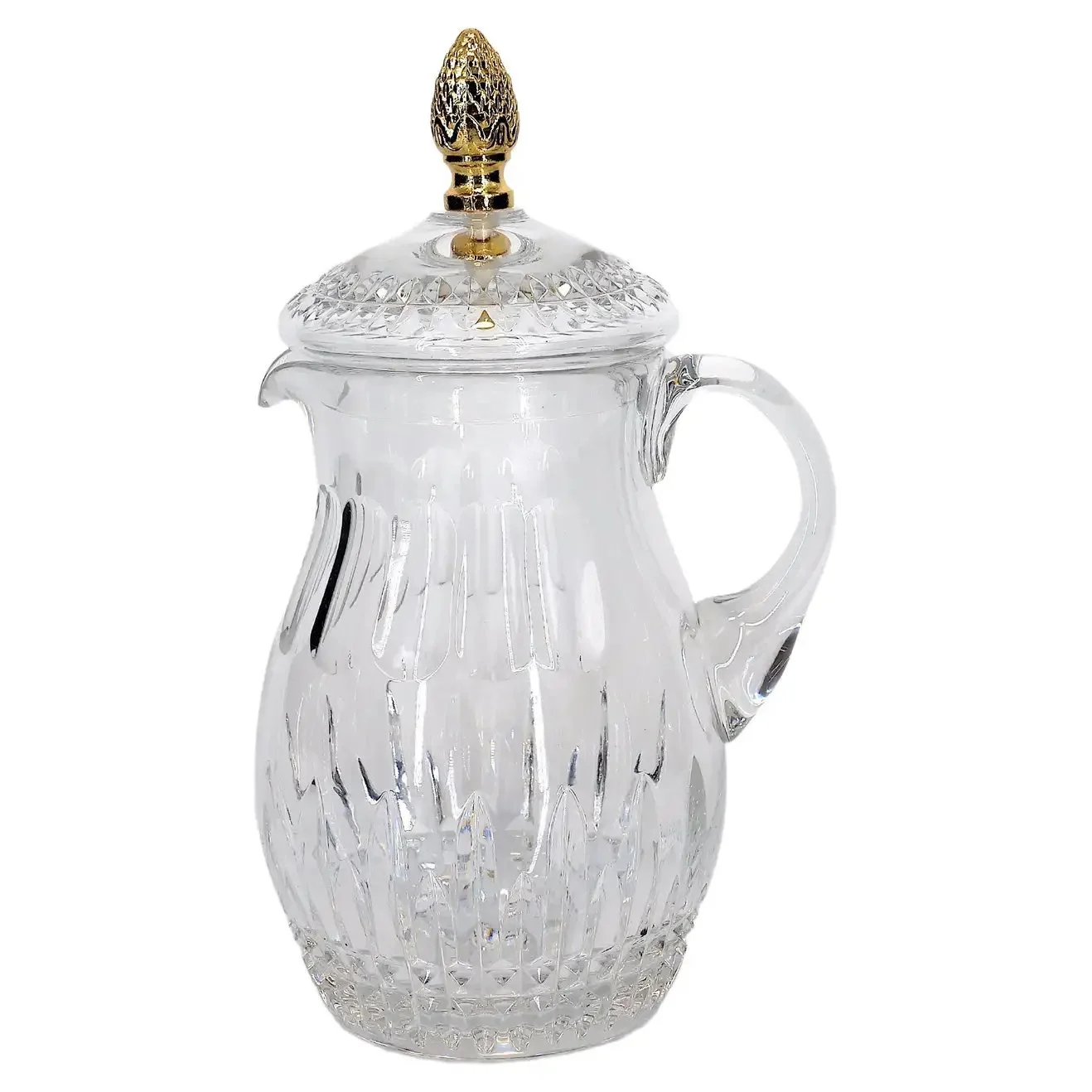 French Cut Crystal / Brass Finial Water Pitcher — La Maison